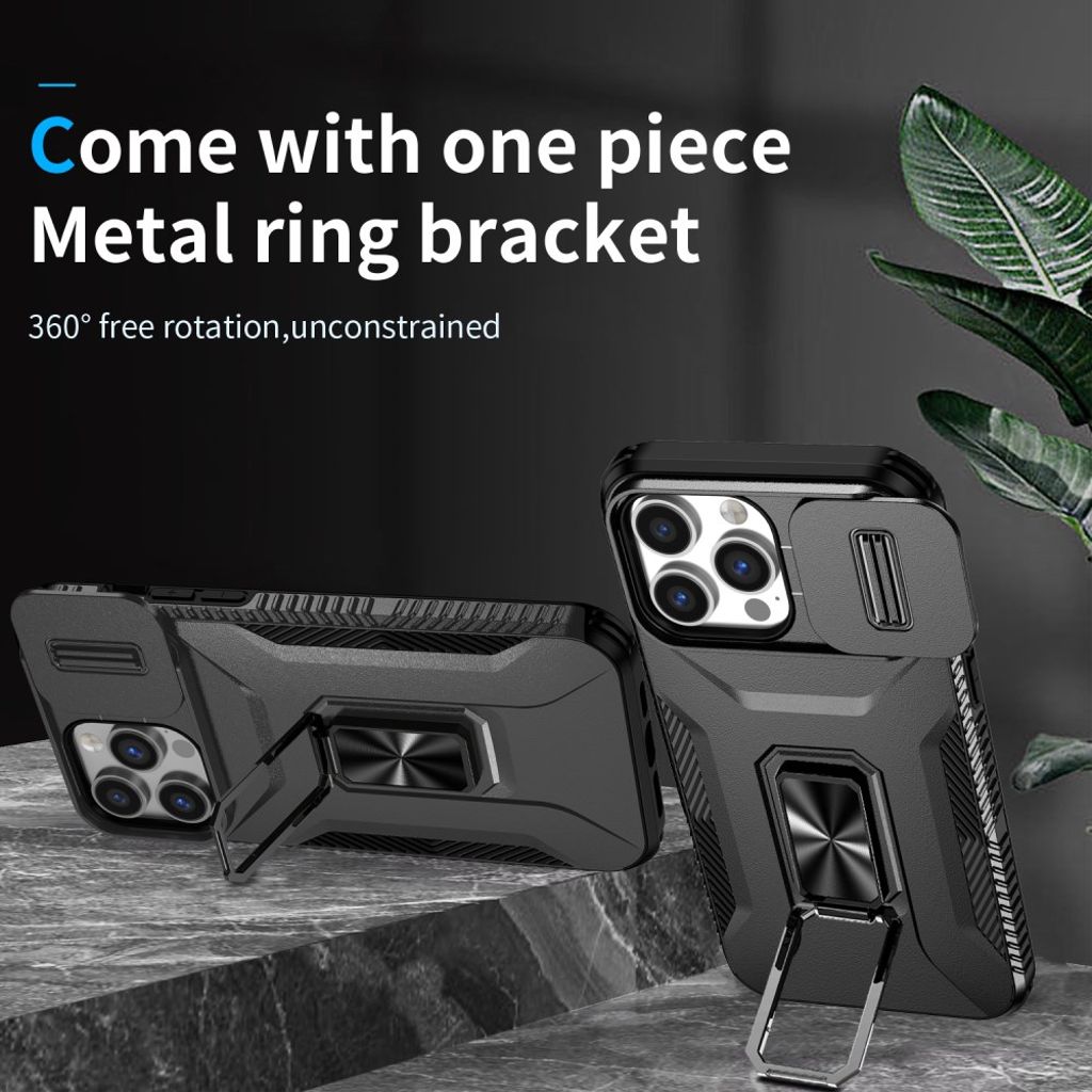 iPhone 14 Pro Max Case Kickstand Sliding Lens Cover – Black