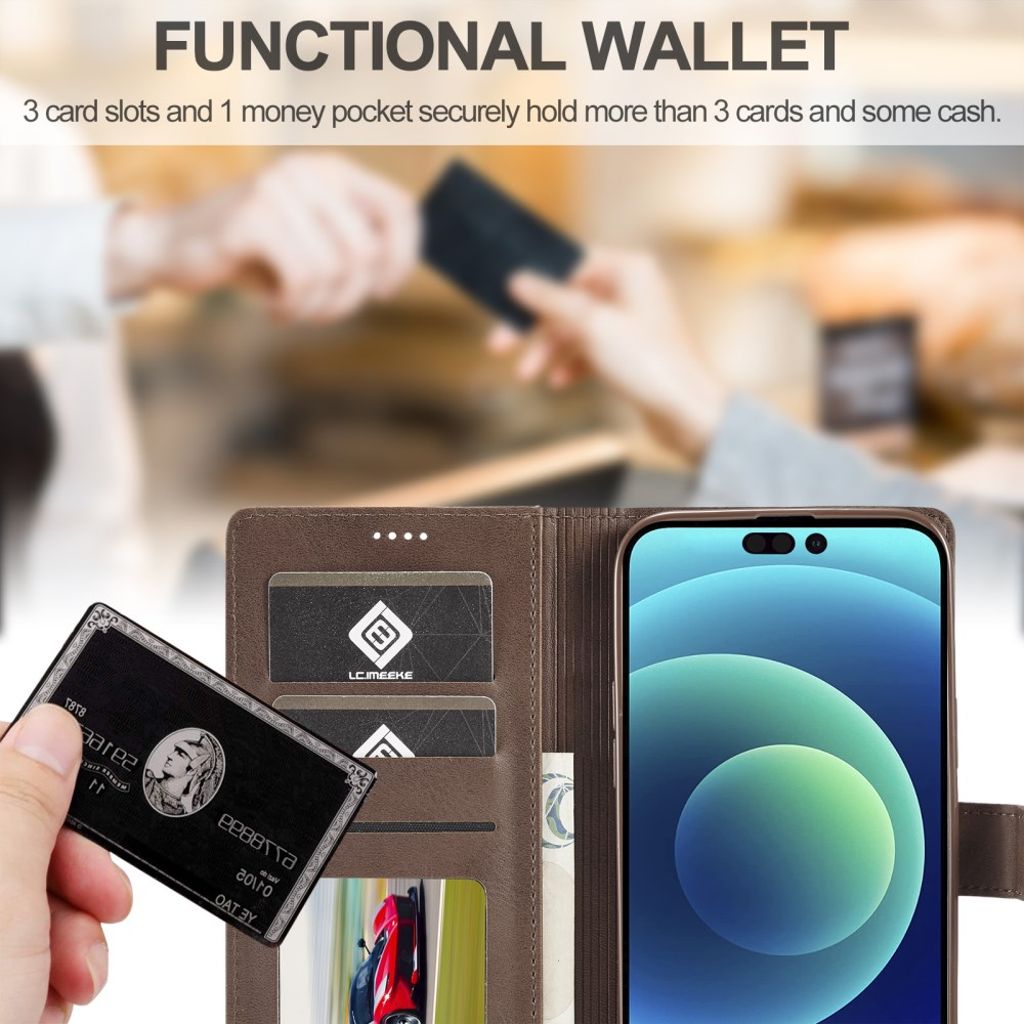 LC.IMEEKE iPhone 15 Pro Max Lompakkokotelo - Ruskea