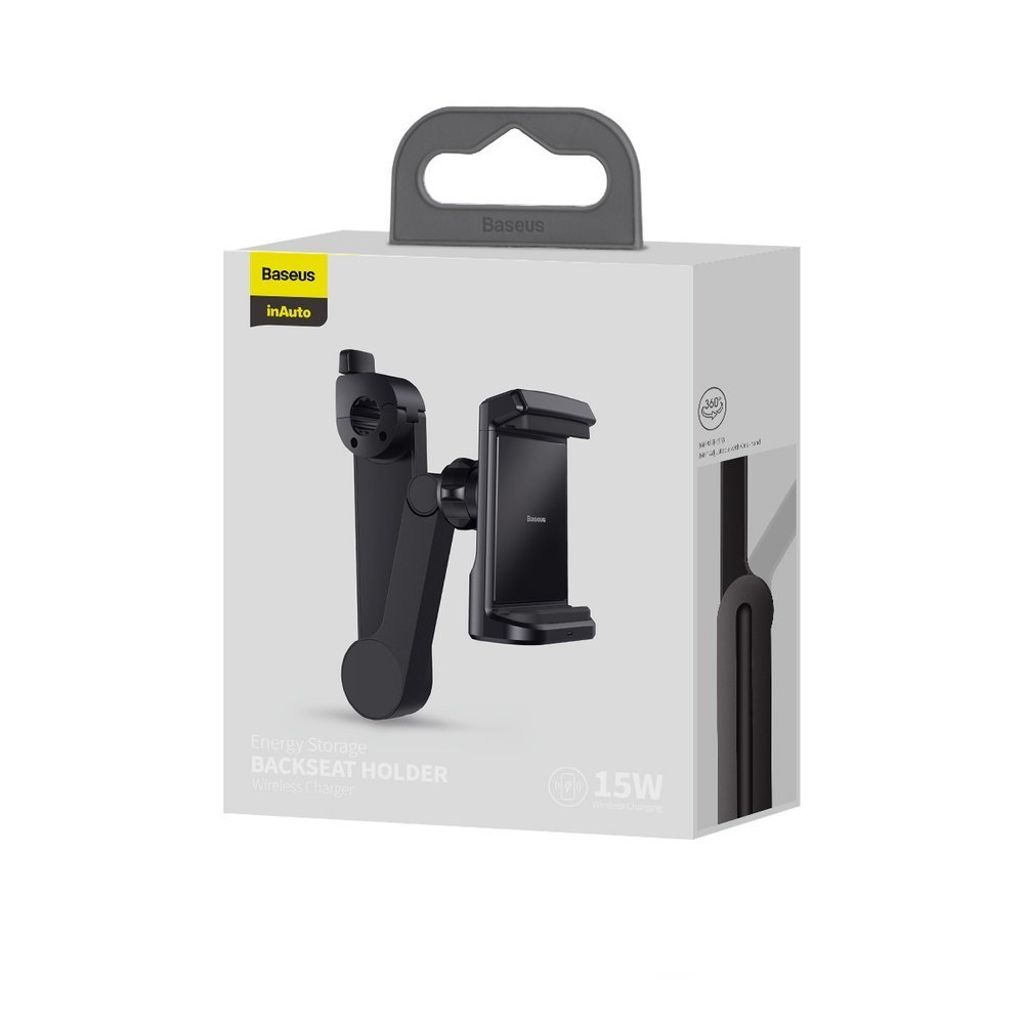 Baseus nakkestøtte mobilholder med 15W Qi oplader – sort (WXHZ-01)