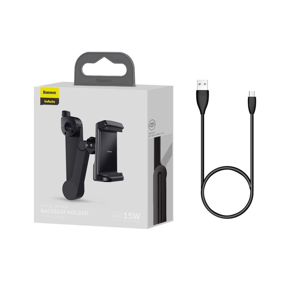 Baseus nakkestøtte mobilholder med 15W Qi oplader – sort (WXHZ-01)
