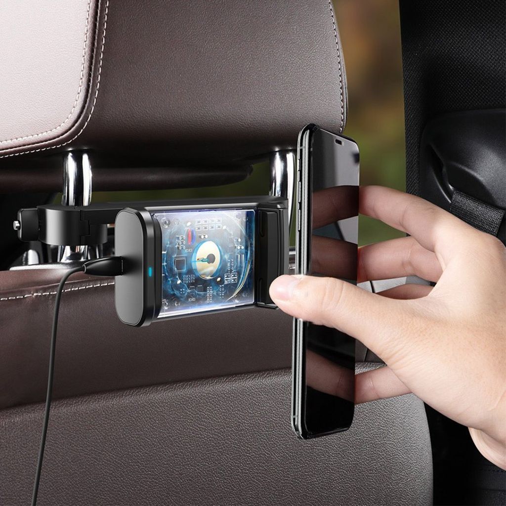 Baseus nakkestøtte mobilholder med 15W Qi oplader – sort (WXHZ-01)