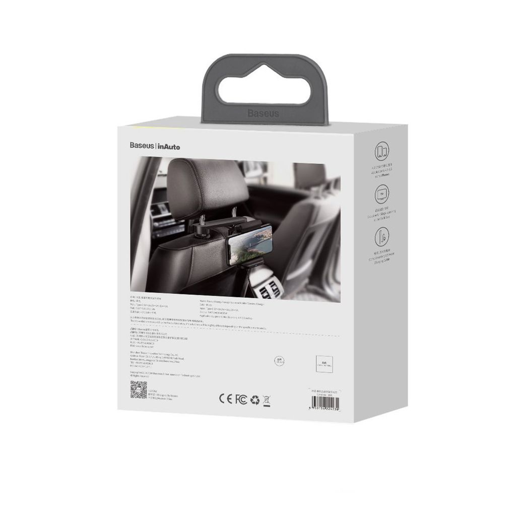 Baseus nakkestøtte mobilholder med 15W Qi oplader – sort (WXHZ-01)