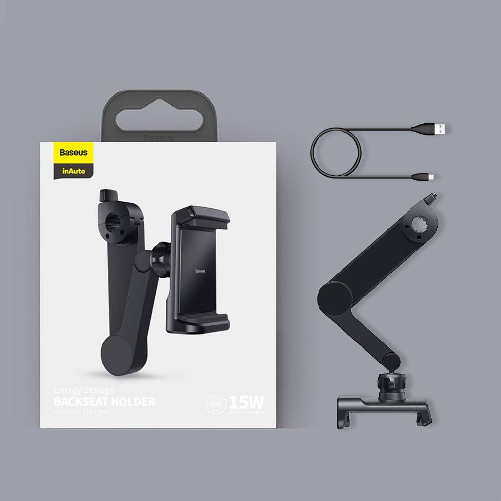 Baseus nakkestøtte mobilholder med 15W Qi oplader – sort (WXHZ-01)