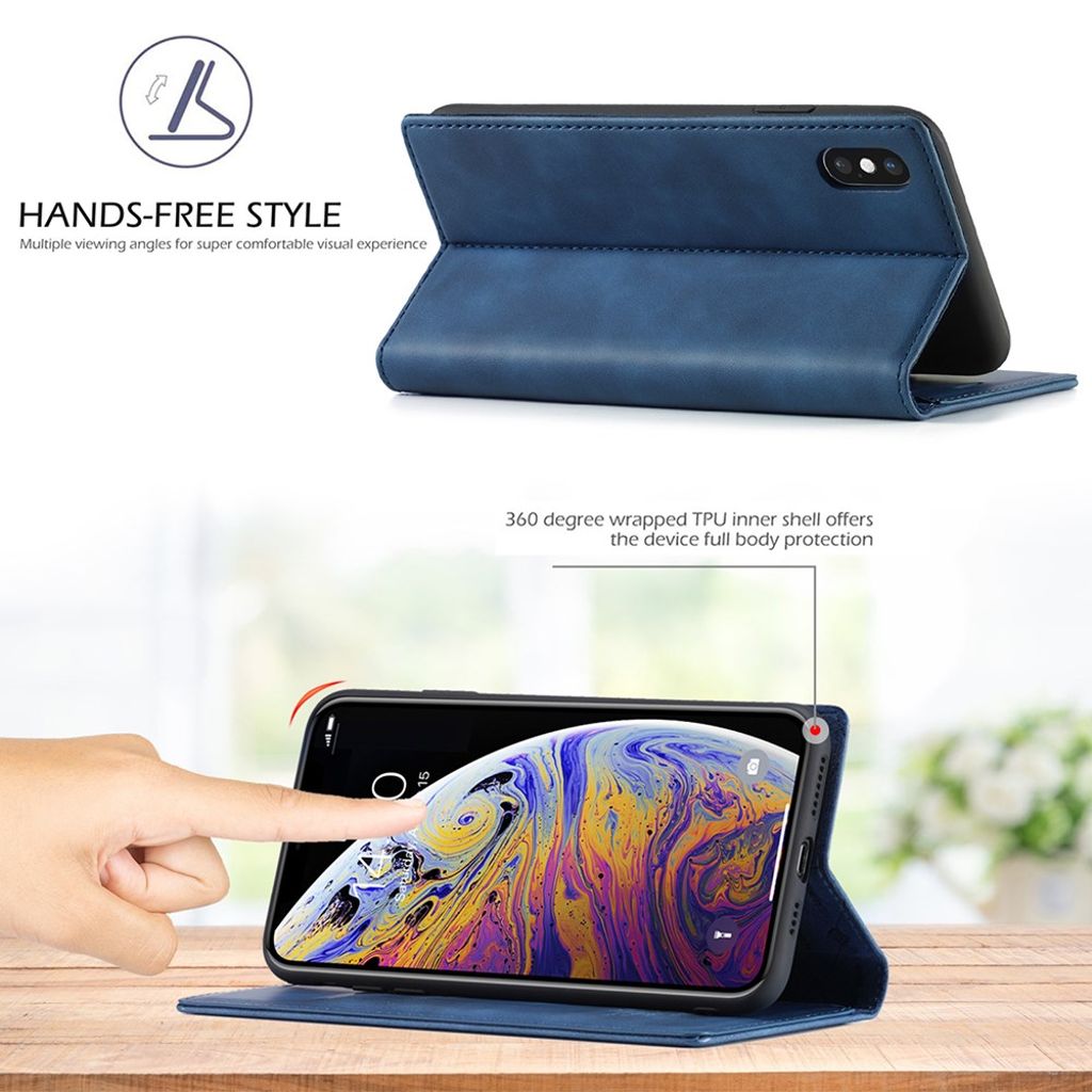 LC.IMEEKE iPhone X/XS Plånboksfodral Stativ - Blå