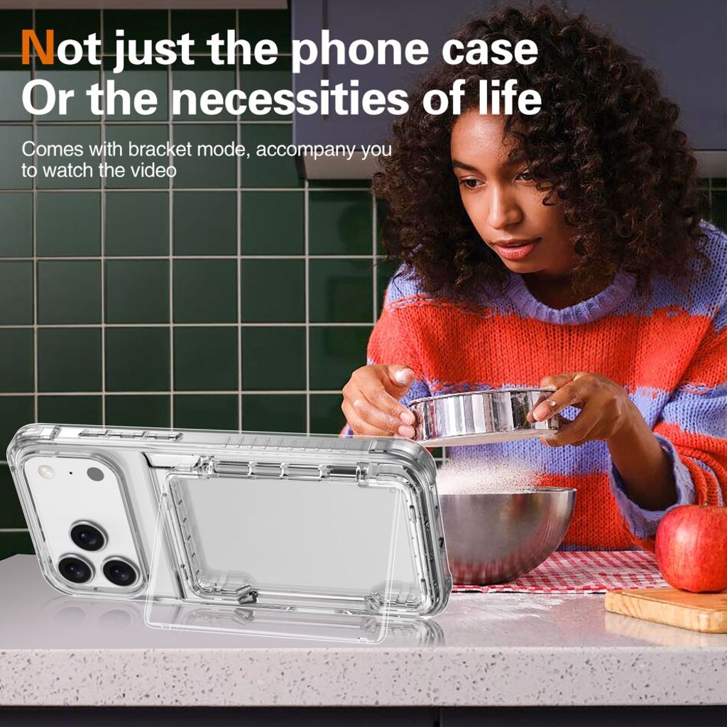 iPhone 17 Pro Max Kuori, Jalusta, Korttipaikka - läpinäkyvä musta