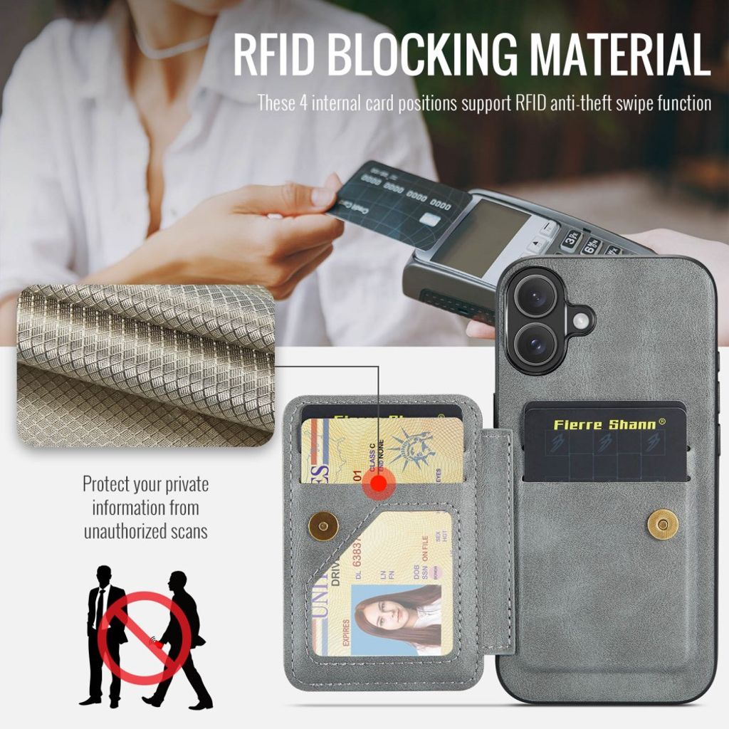 FIERRE SHANN iPhone 16 Case with Card slots - Grey