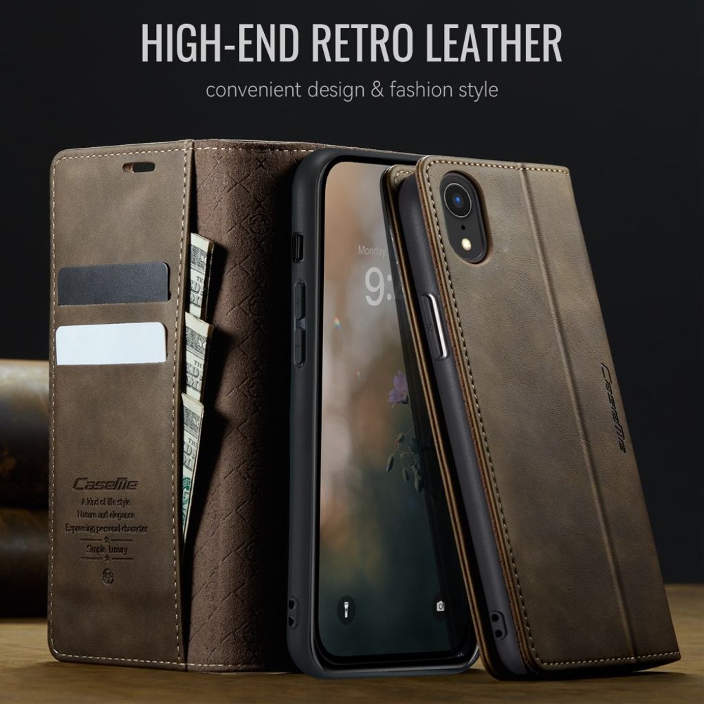 CASEME iPhone XR Plånboksfodral RFID-blockerande Stativ – Kaffe