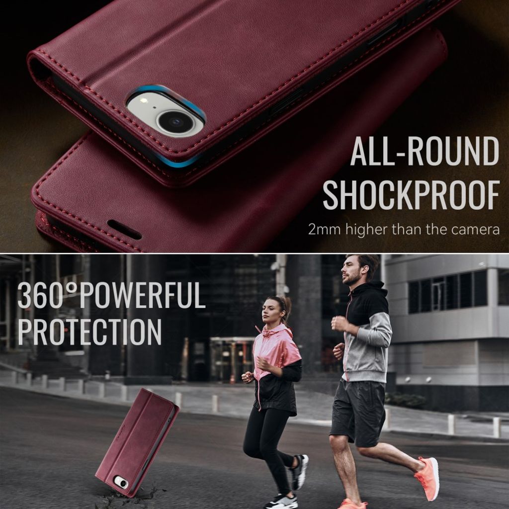 CASEME iPhone 16e Wallet Cover RFID Blocking Stand – Red