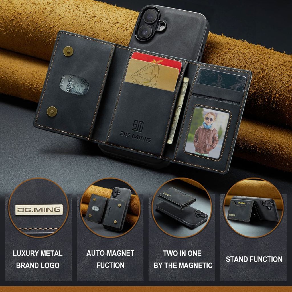 DG.MING iPhone 17 Cover med Pung - Sort