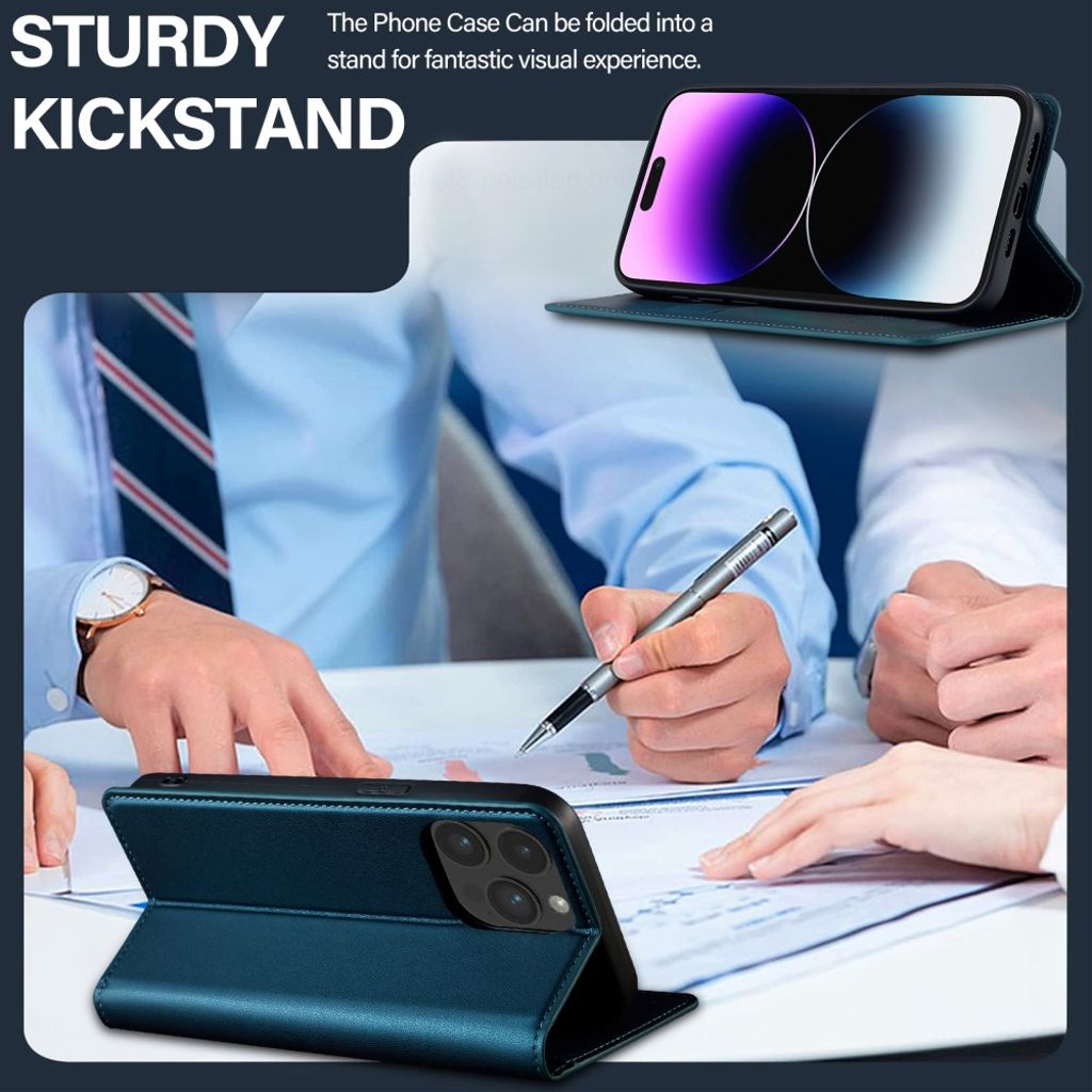 LC.IMEEKE iPhone 15 Pro Plånboksfodral PU-läder Stativ - Blå