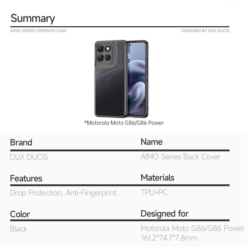 DUX DUCIS Motorola Moto G86 5G / G86 Power 5G Case - Black