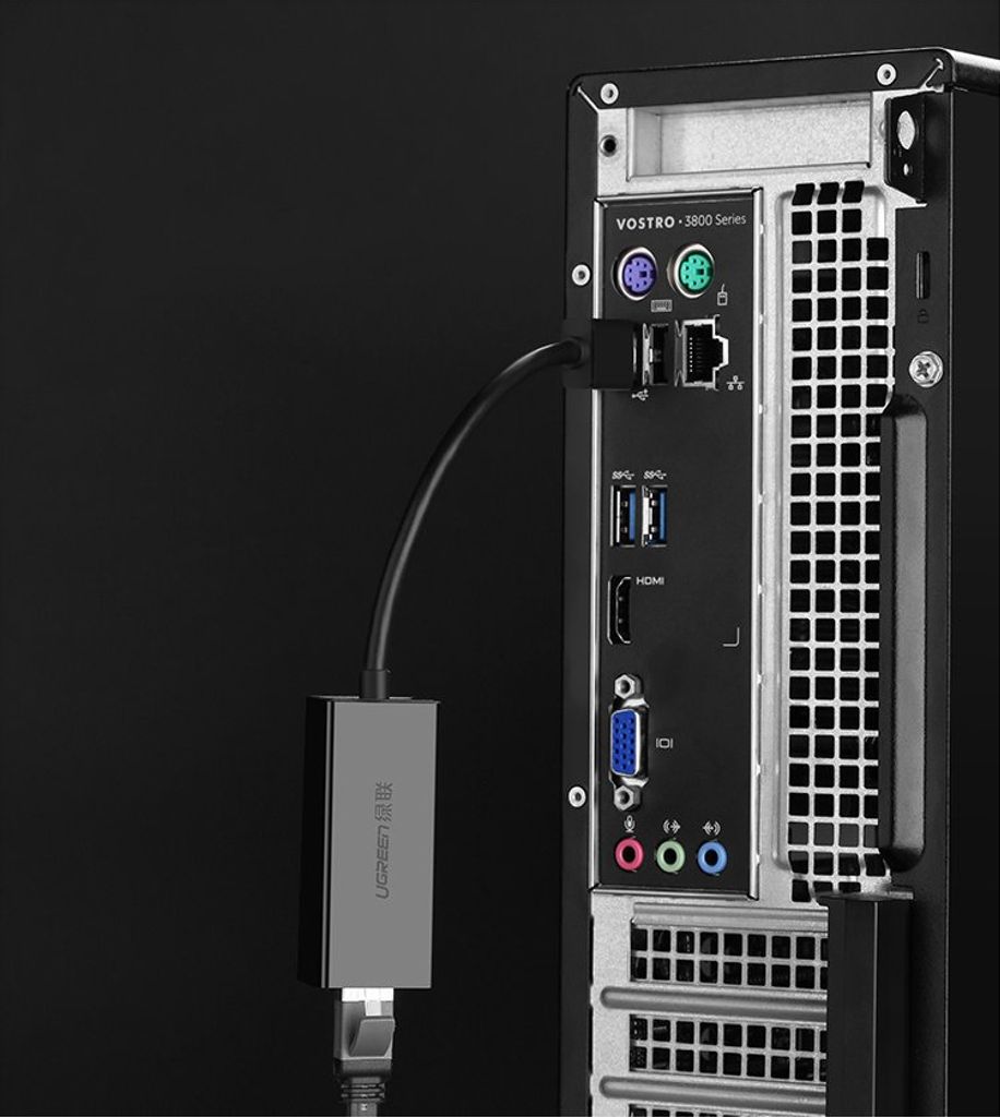 Ugreen eksternt nettverkskort RJ45 til USB 2.0 – svart (CR110 20254)