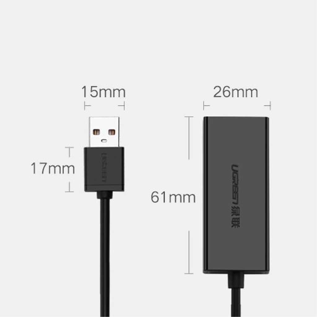 Ugreen eksternt nettverkskort RJ45 til USB 2.0 – svart (CR110 20254)