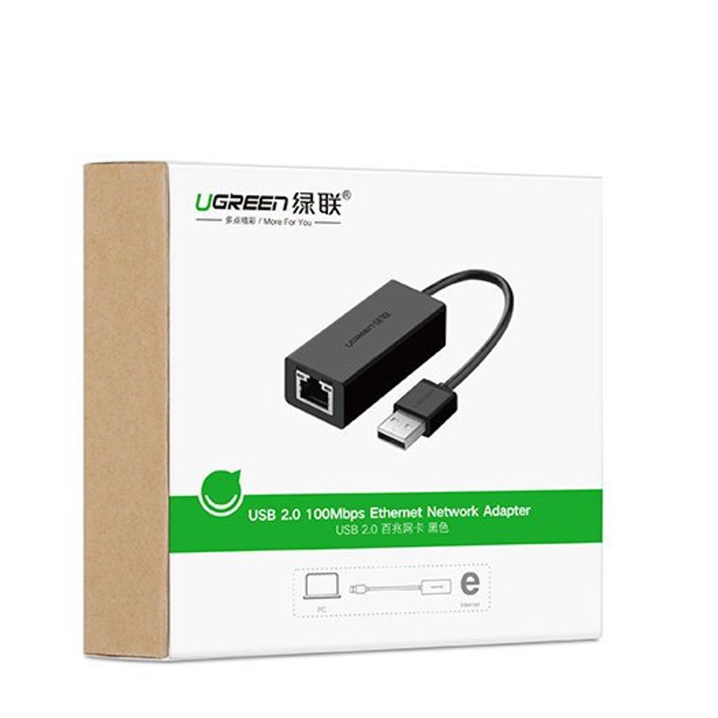 Ugreen eksternt nettverkskort RJ45 til USB 2.0 – svart (CR110 20254)