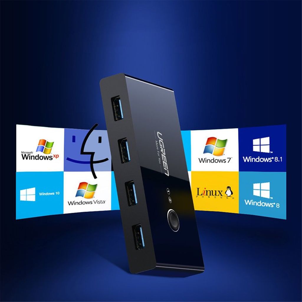 Ugreen switch box HUB switch 4x USB 3.2 Gen 1 USB splitter for to datamaskiner svart (US216 30768)