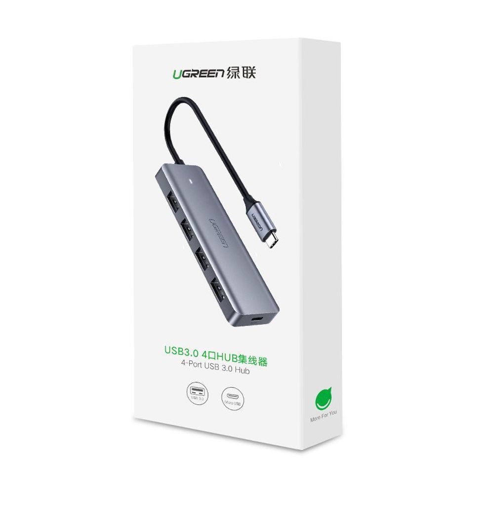 Ugreen USB Type C HUB - 4x USB 3.2 + USB-C power, harmaa