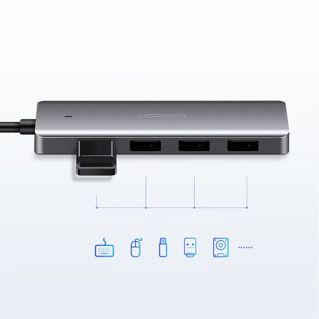 Ugreen USB Type C HUB - 4x USB 3.2 + USB-C power, harmaa