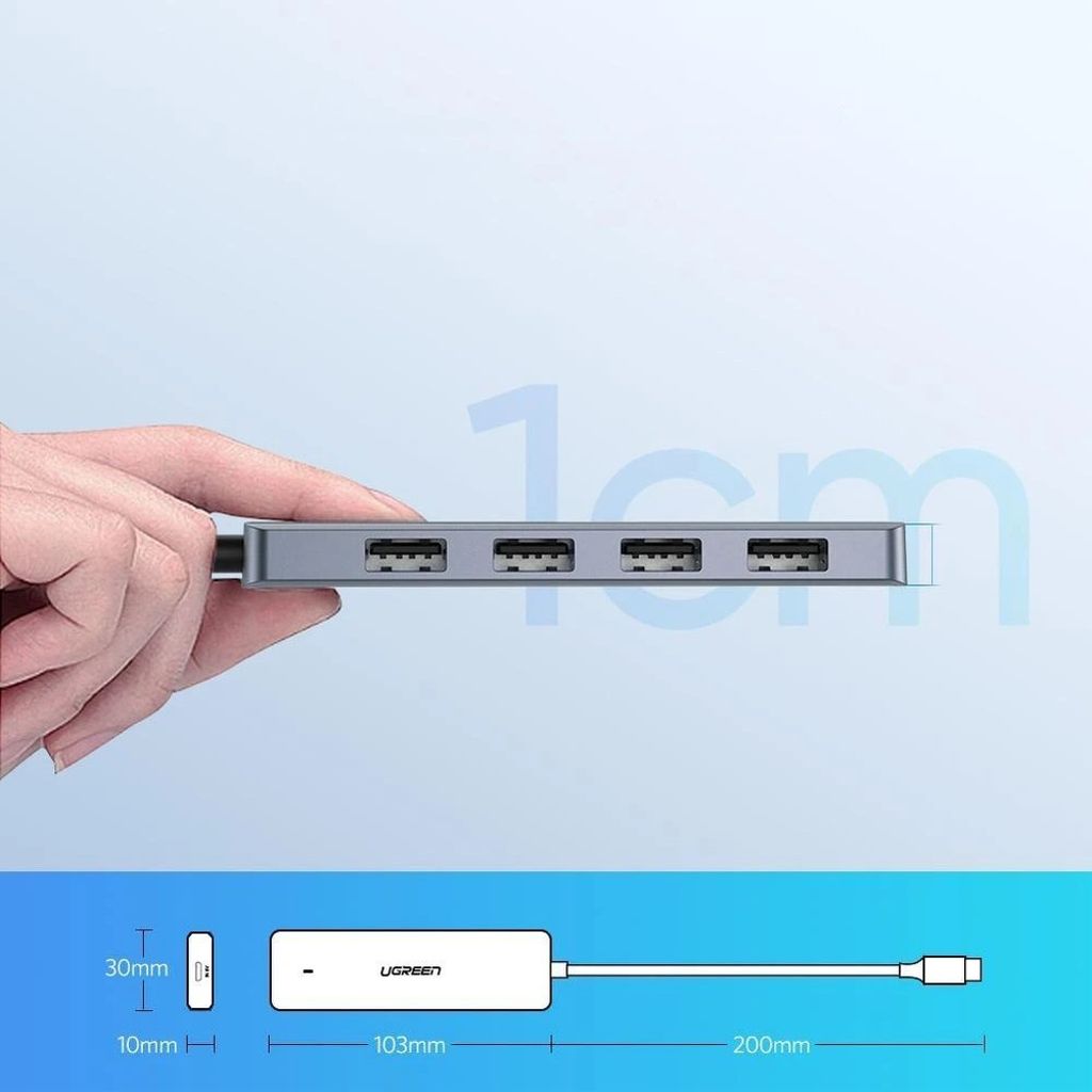 Ugreen USB Type C HUB - 4x USB 3.2 + USB-C power, harmaa