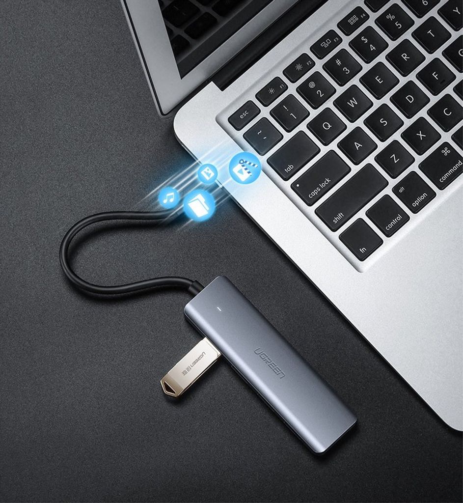 Ugreen USB Type C HUB - 4x USB 3.2 + USB-C power, harmaa