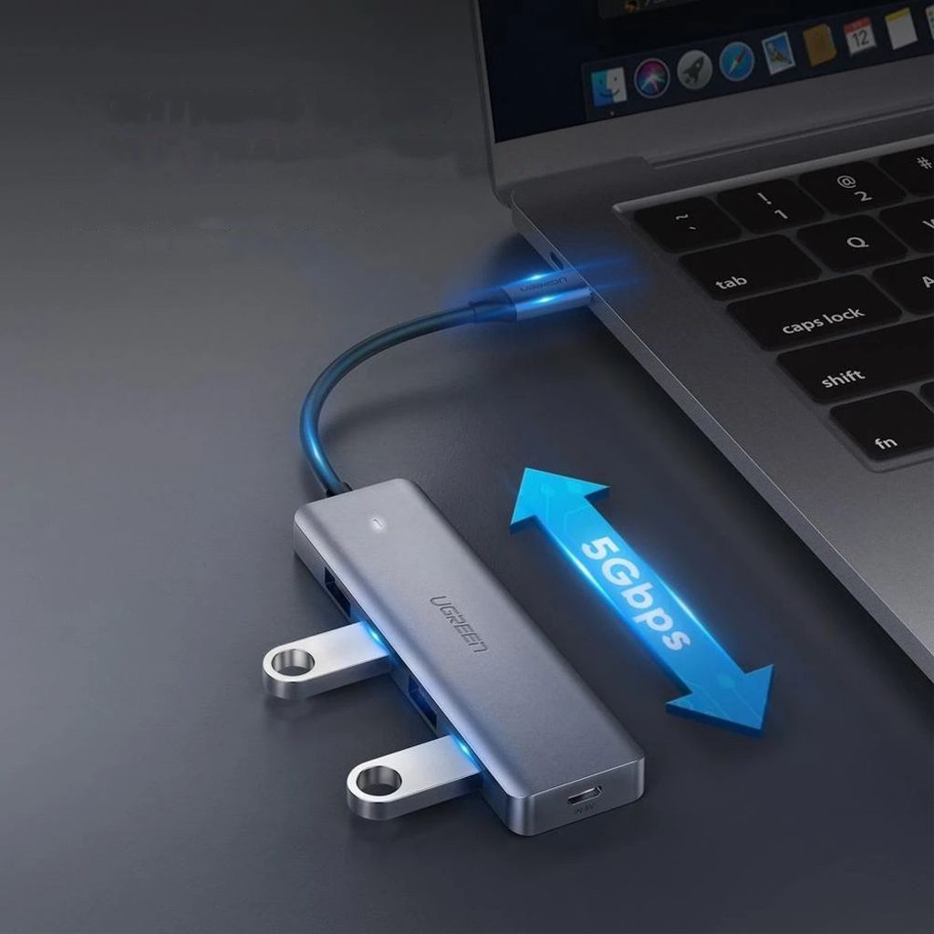 Ugreen USB Type C HUB - 4x USB 3.2 + USB-C power, harmaa