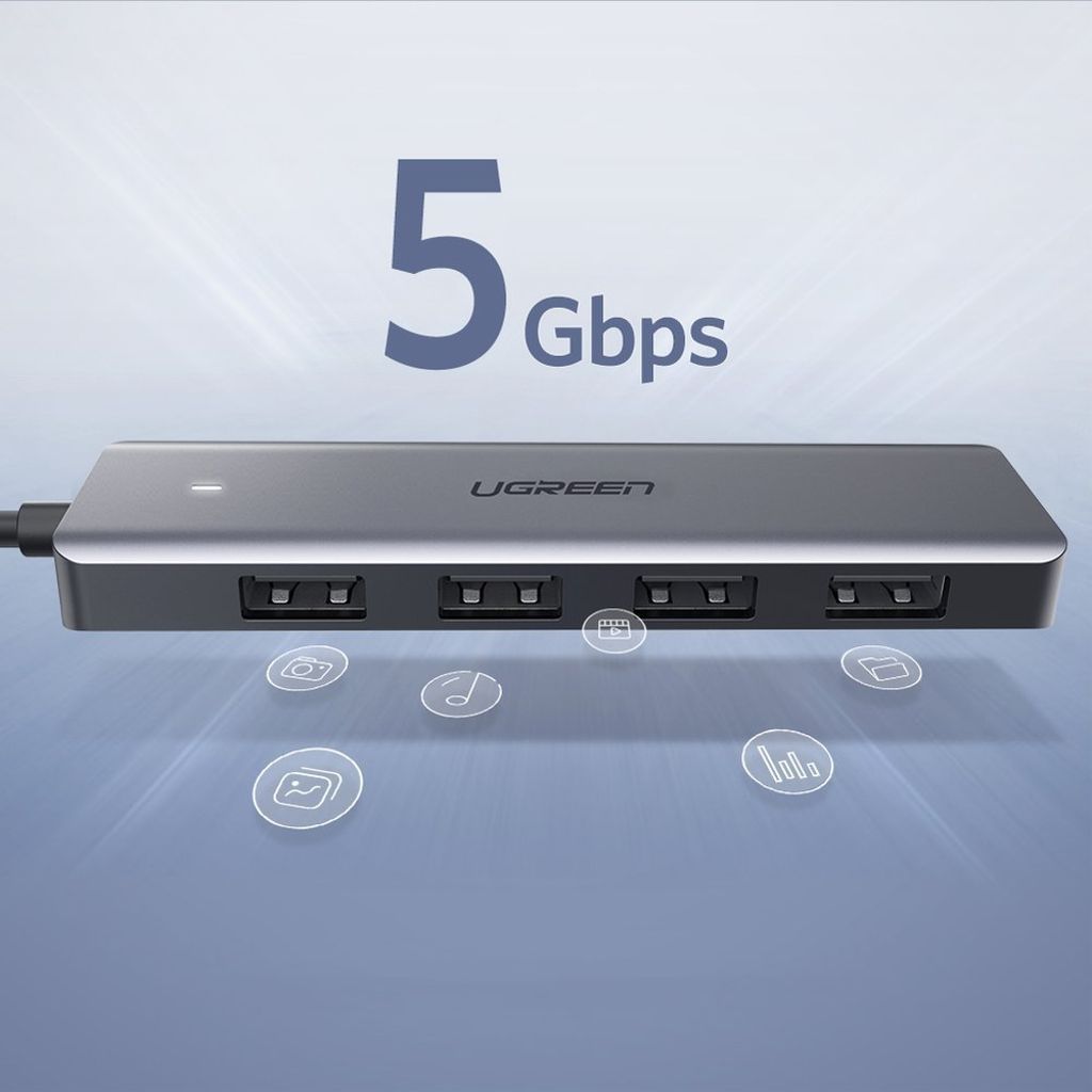 Ugreen USB Type C HUB - 4x USB 3.2 + USB-C power, harmaa