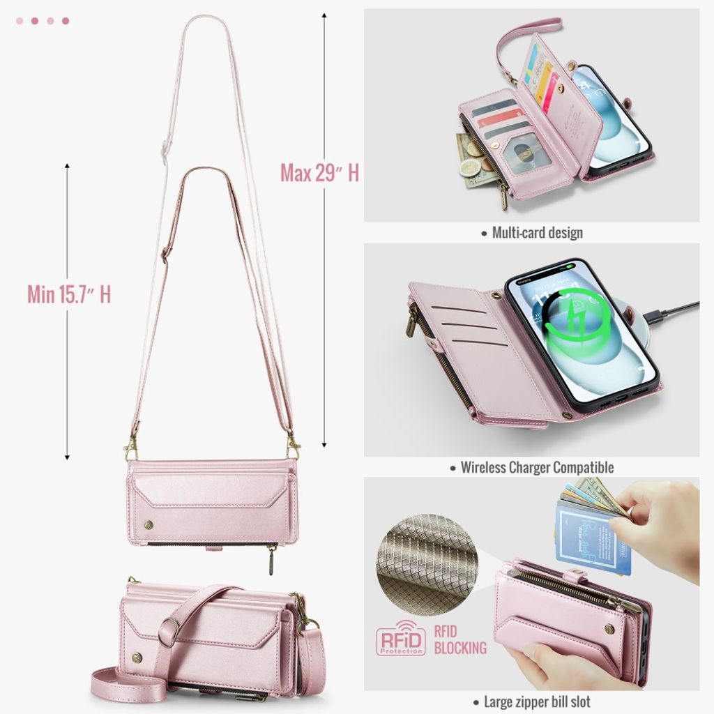 CASEME iPhone 15 Plus Kotelo 10 Korttipaikka - Vaaleanpunainen