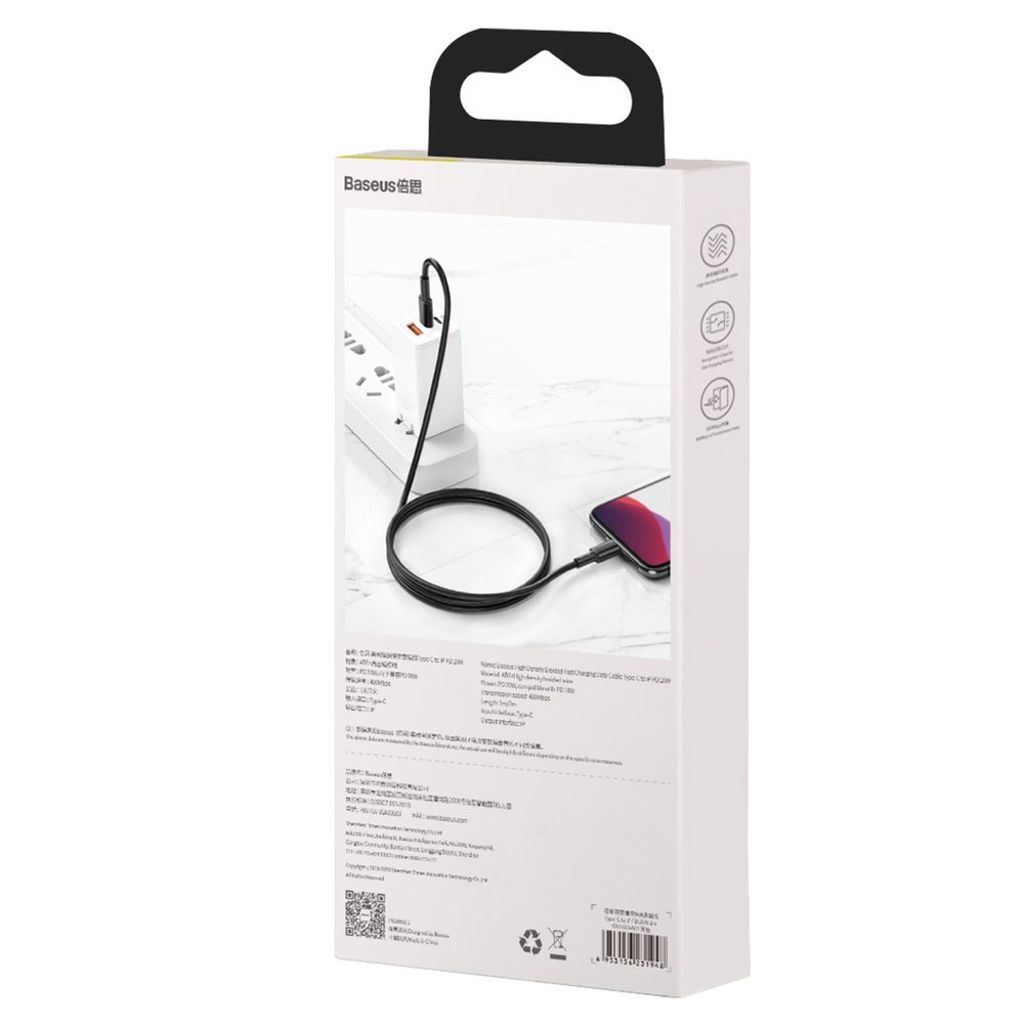 Baseus CATLGD-A01 Lightning til USB-C PD 20W kabel 2 m – svart