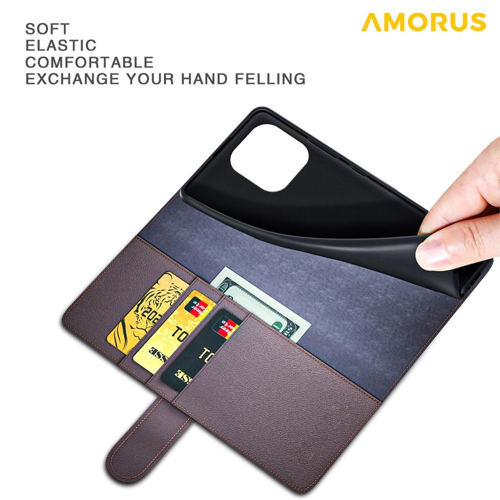 AMORUS iPhone 15 Wallet Cover Stand – Black