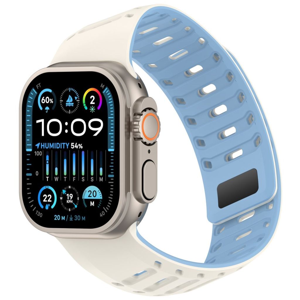 Apple Watch 49/46/44/42mm Klockarmband i Silikon Magnetisk - Vit/Blå