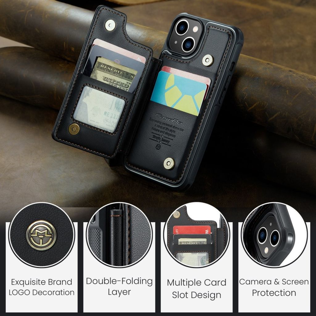 iPhone 13 CASEME C22 Lompakkokuori RFID-estävällä – Musta