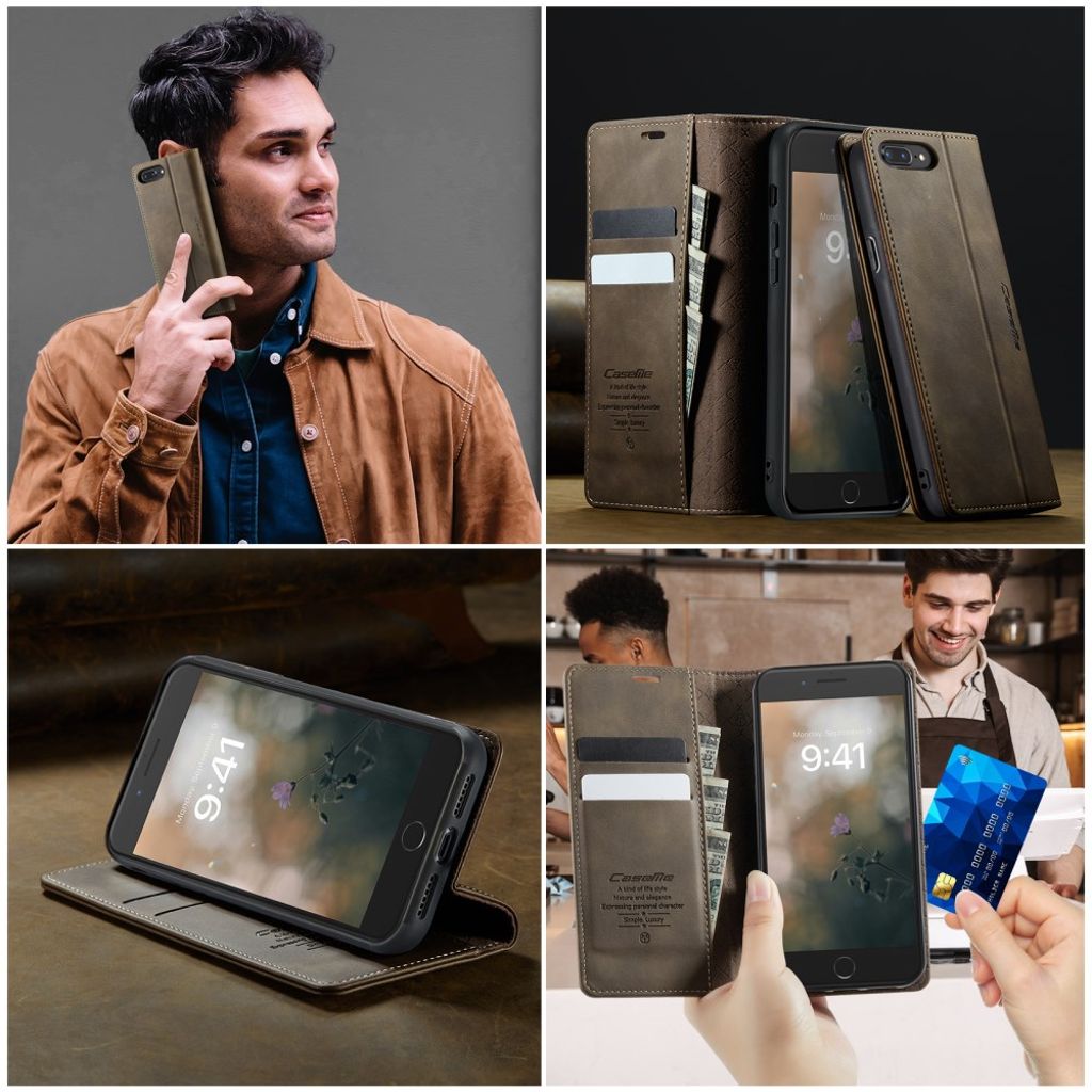CASEME iPhone 6 Plus / 7 Plus / 8 Plus Fodral med Stativ - Brun