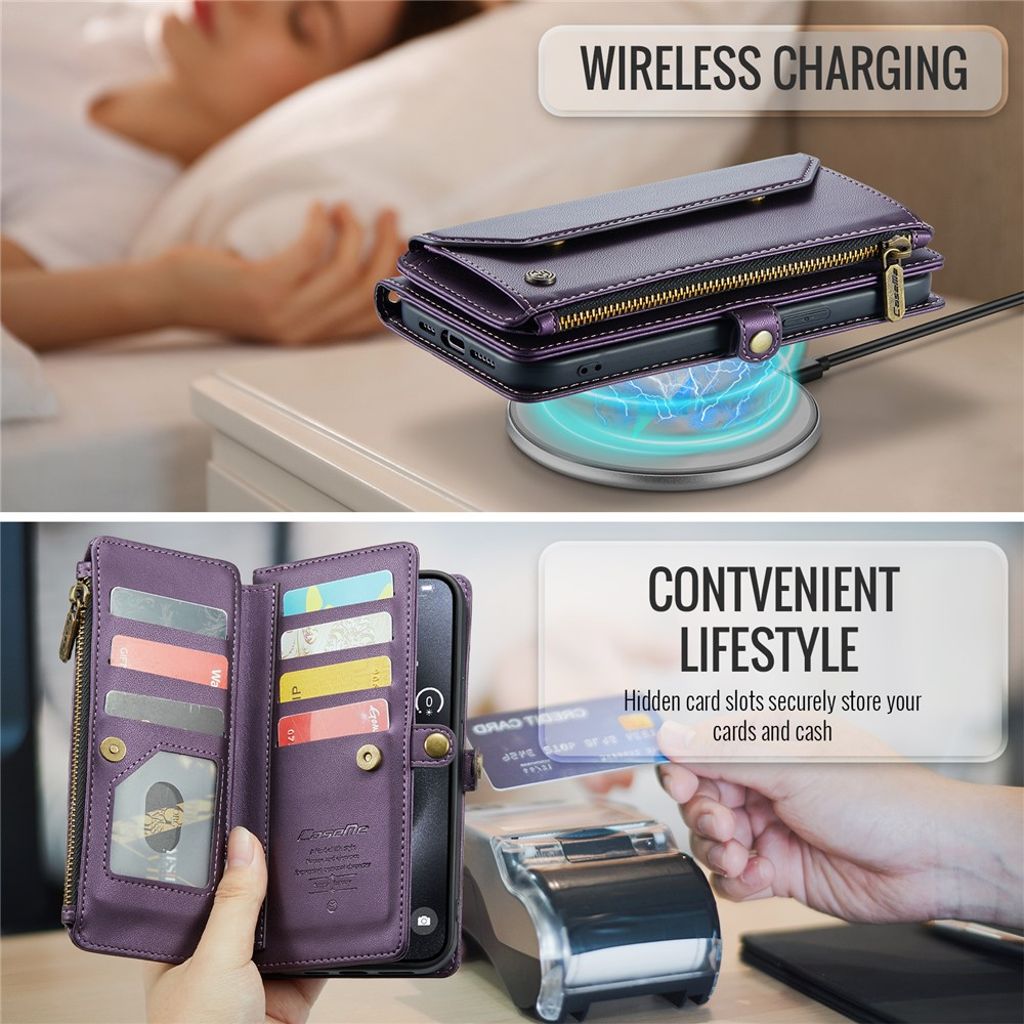 CASEME iPhone 15 Pro Max Cover with 10 Card Slots - Purple