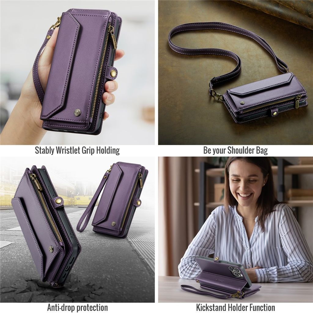 CASEME iPhone 15 Pro Max Cover with 10 Card Slots - Purple