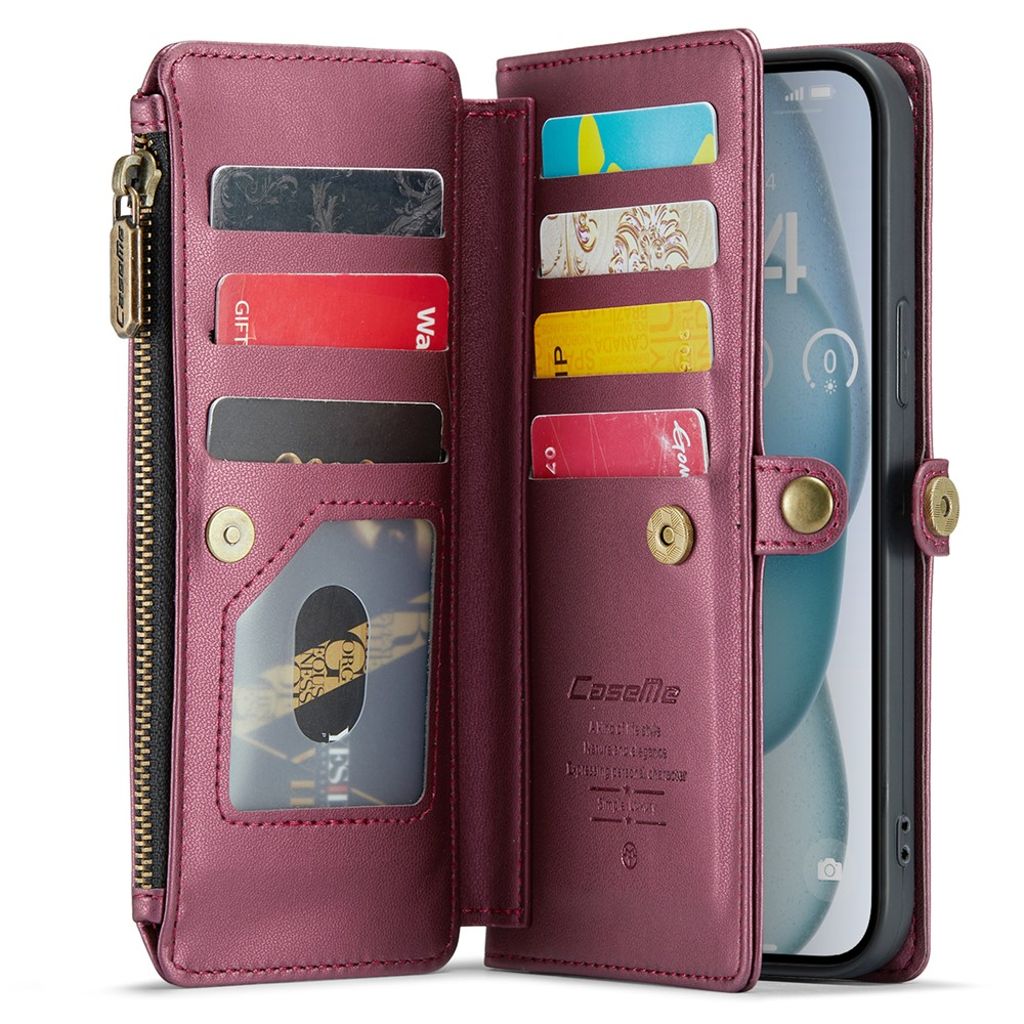 CASEME iPhone 15 Plus Kotelo 10 Korttipaikka - Punainen