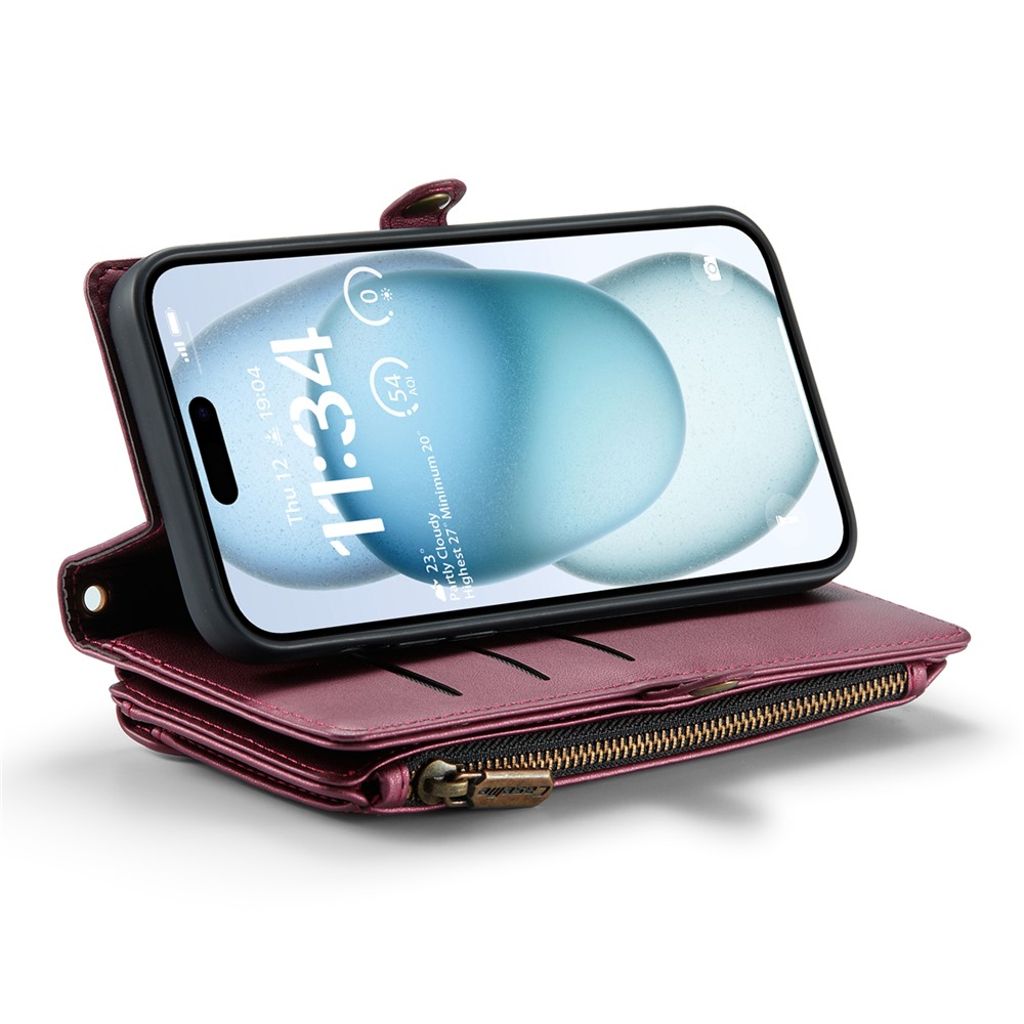 CASEME iPhone 15 Plus Kotelo 10 Korttipaikka - Punainen