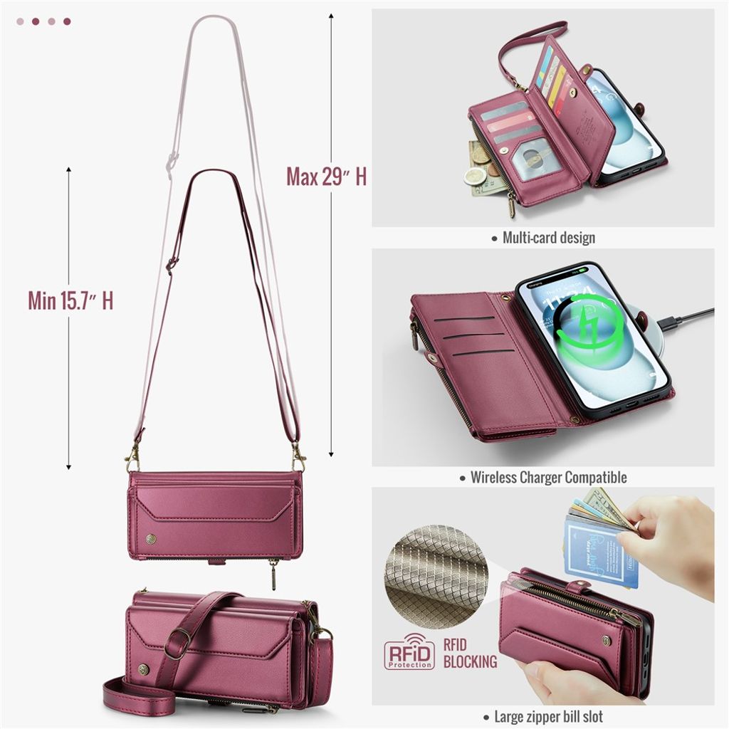 CASEME iPhone 15 Plus Kotelo 10 Korttipaikka - Punainen