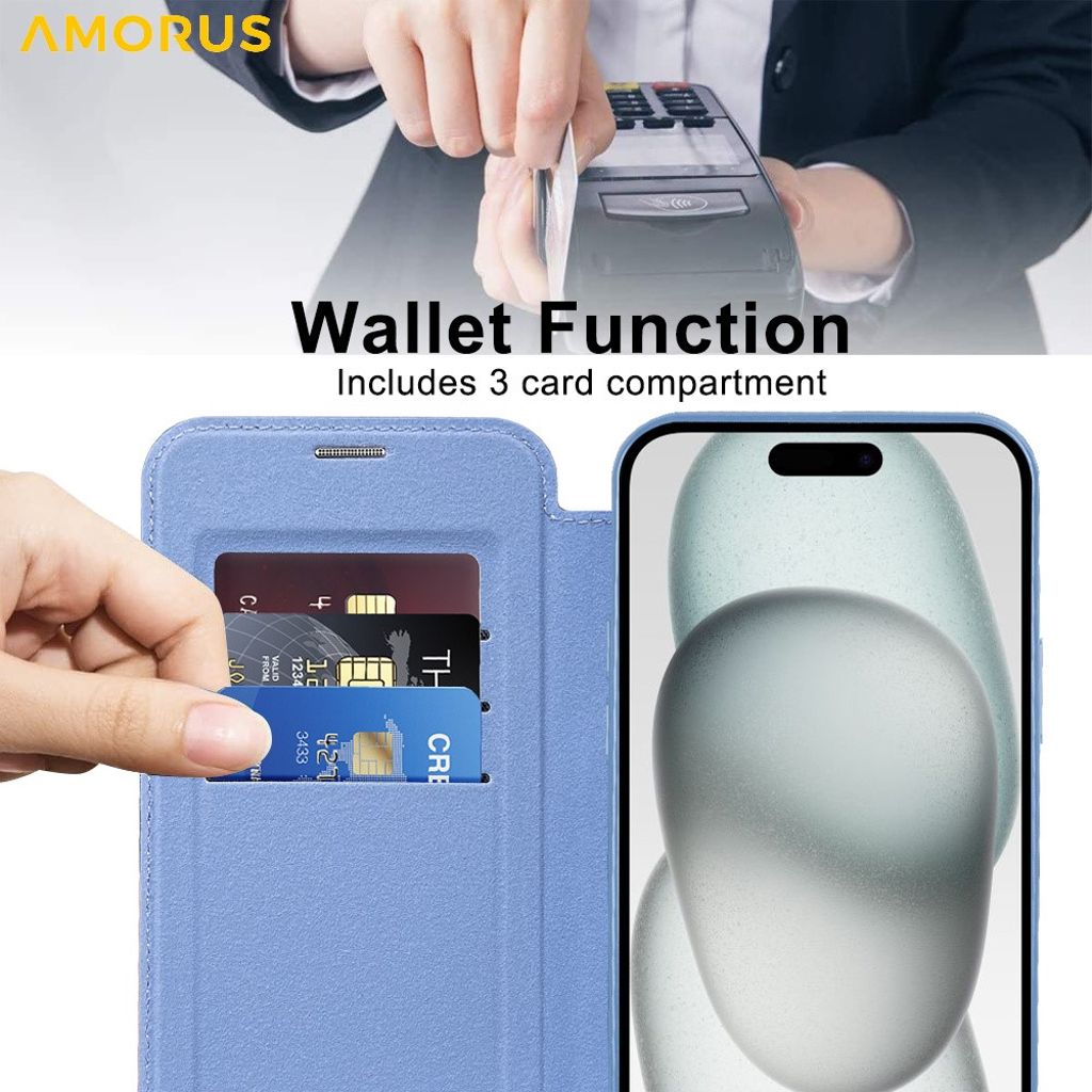 AMORUS iPhone 15 Plus Kotelo MagSafe - Vaaleansininen