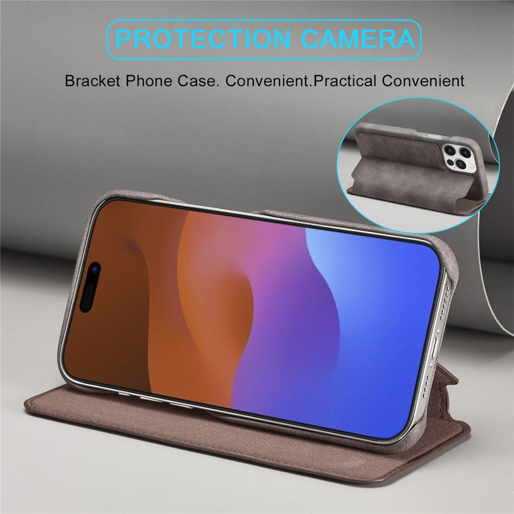 LC.IMEEKE iPhone 15 Pro Max Kotelo Jalusta - Tummanruskea