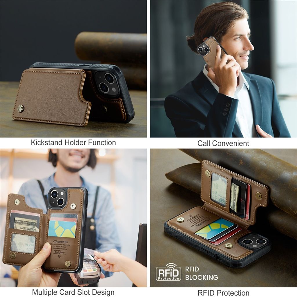 CASEME iPhone 15 Plus Cover med 5 Kortplads - Brun
