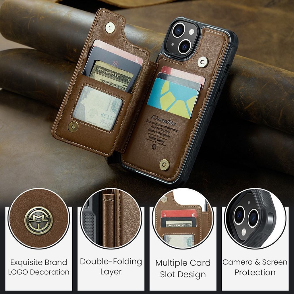 CASEME iPhone 15 Plus Cover med 5 Kortplads - Brun