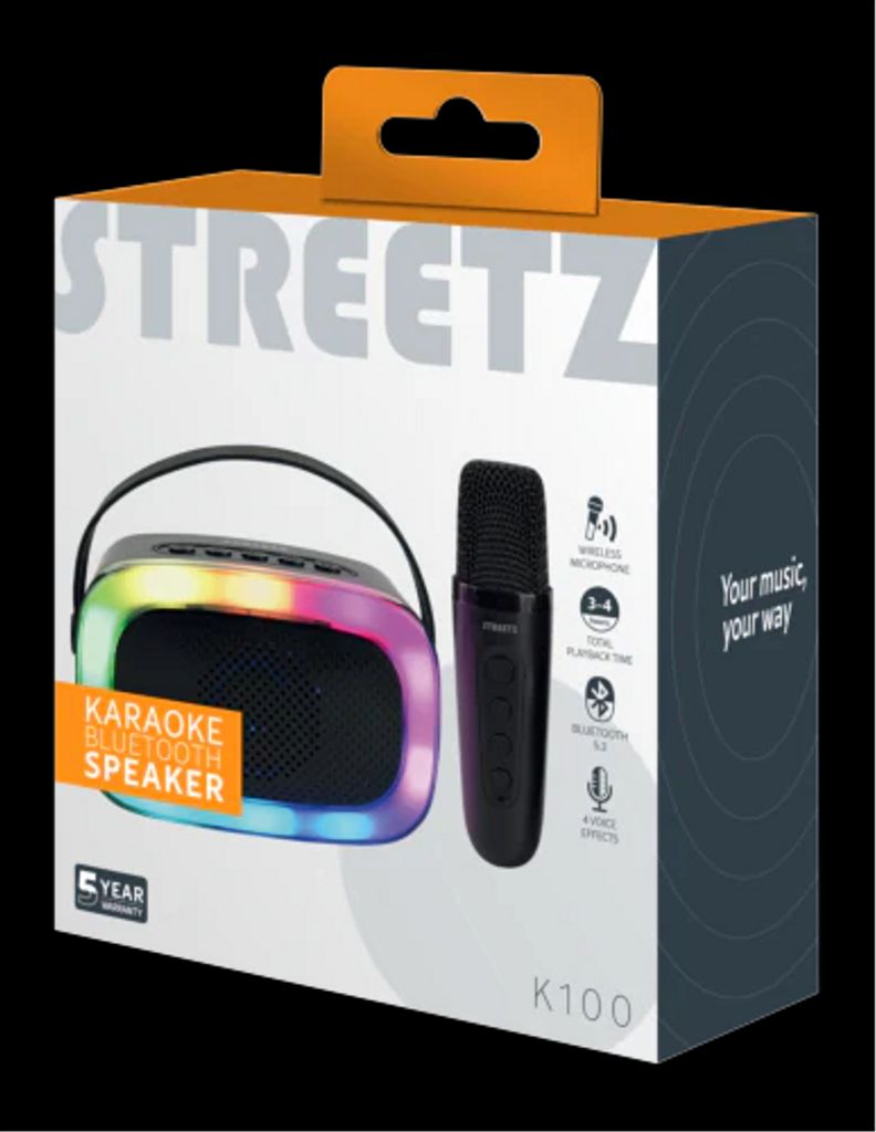 Streetz - Karaoke kaiutin langattomalla mikrofonilla - Musta