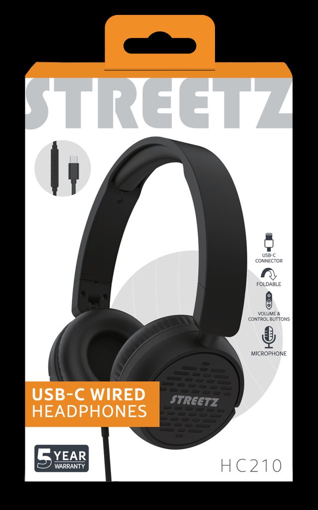 Streetz HC210 -kuulokkeet, mikrofoni, äänenvoimakkuuden säätö, USB-C - musta
