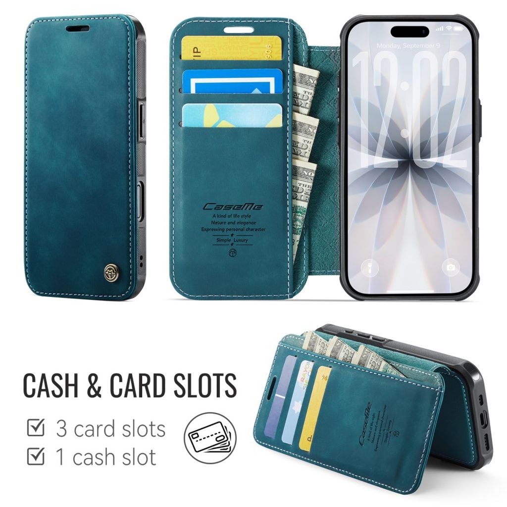 CASEME 053  iPhone 16 Plus Lompakkokotelo MagSafe RFID-estävä - Sininen