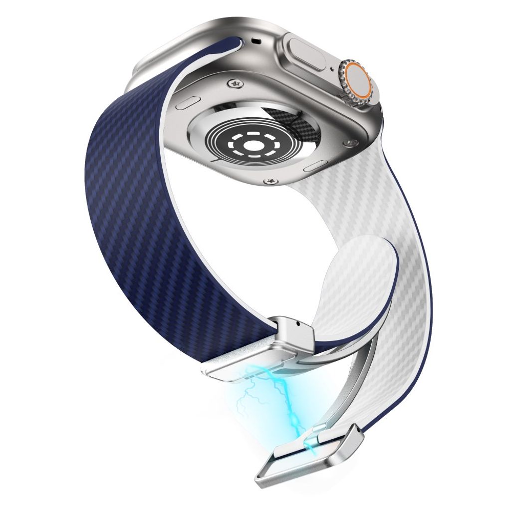 Apple Watch 49 / 46 / 44 / 42mm Klockarmband kolfibertextur - Blå/Vit