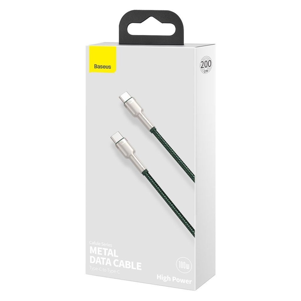 Baseus Cafule Series Metal USB-C til USB-C kabel 100W 2 meter – Grøn