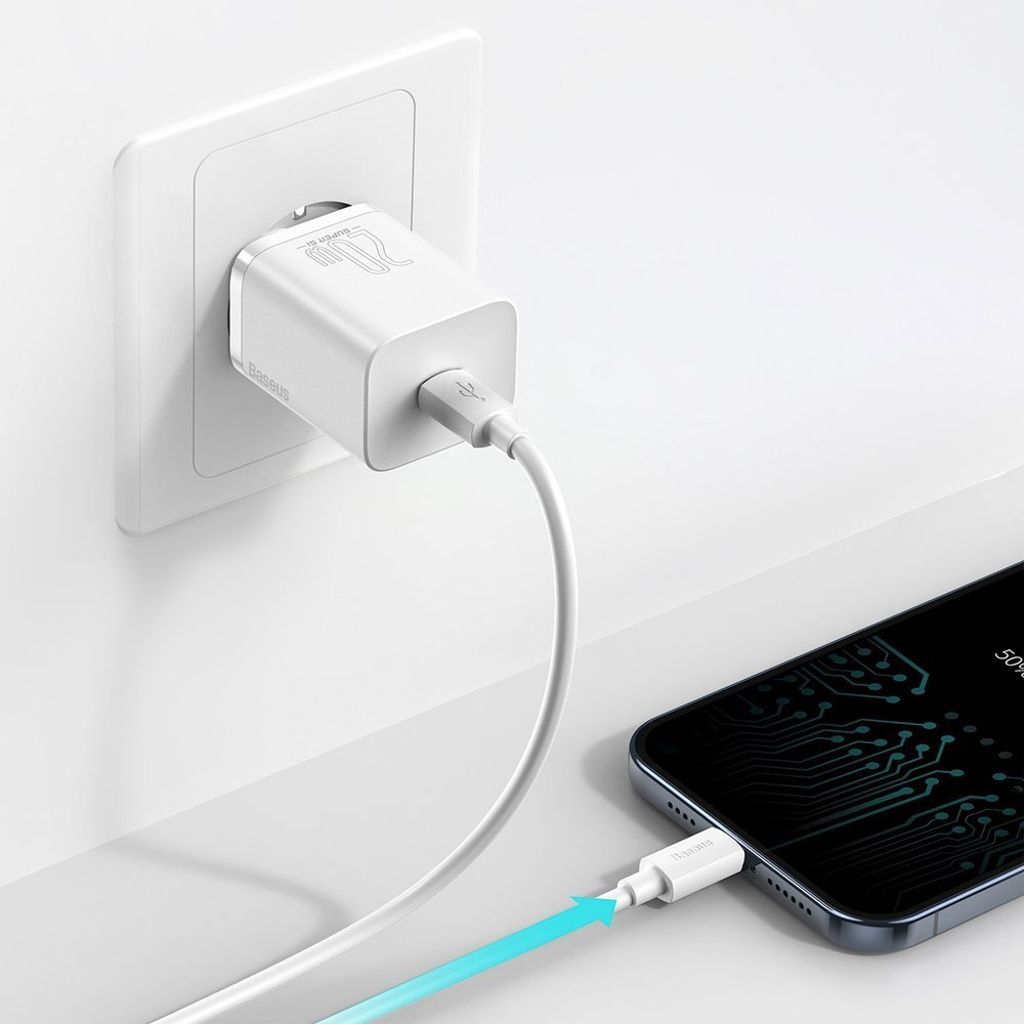 Baseus Super Si 1C pikalaturi USB C 20W + USB C - Lightning kaapeli 1 m valkoinen