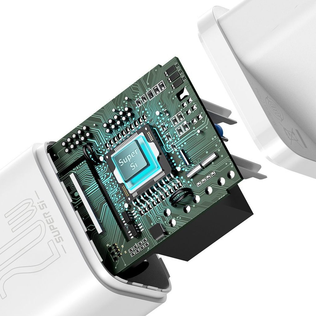 Baseus Super Si 1C pikalaturi USB C 20W + USB C - Lightning kaapeli 1 m valkoinen