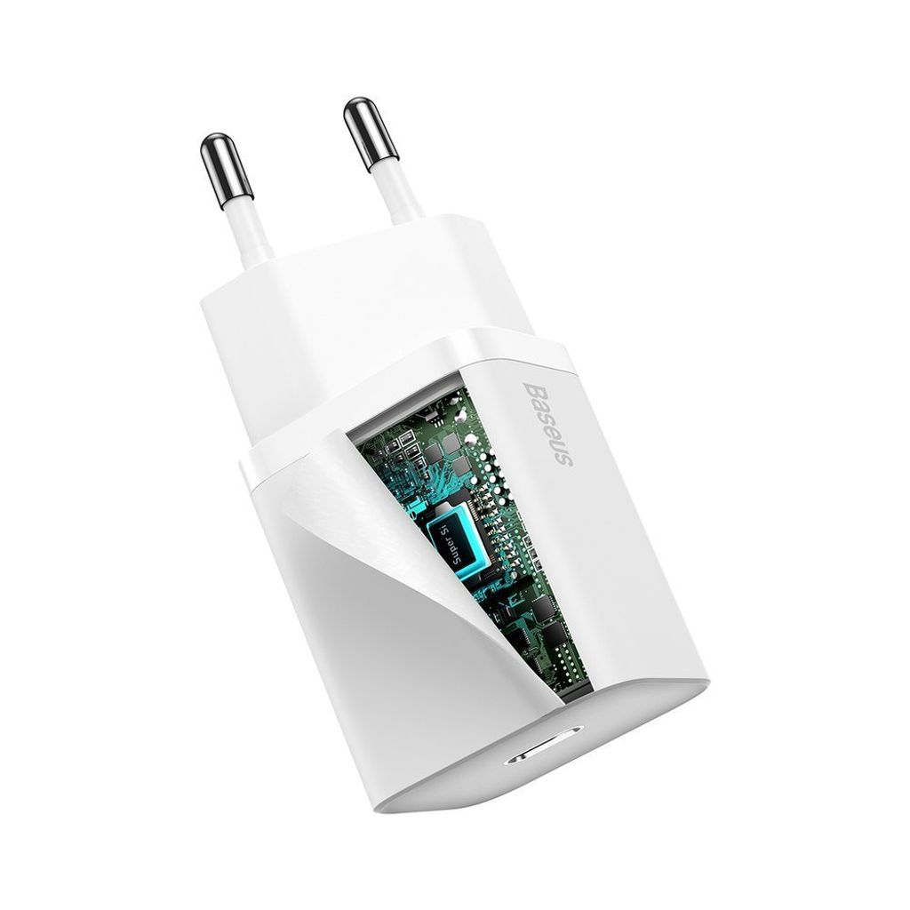 Baseus Super Si 1C pikalaturi USB C 20W + USB C - Lightning kaapeli 1 m valkoinen