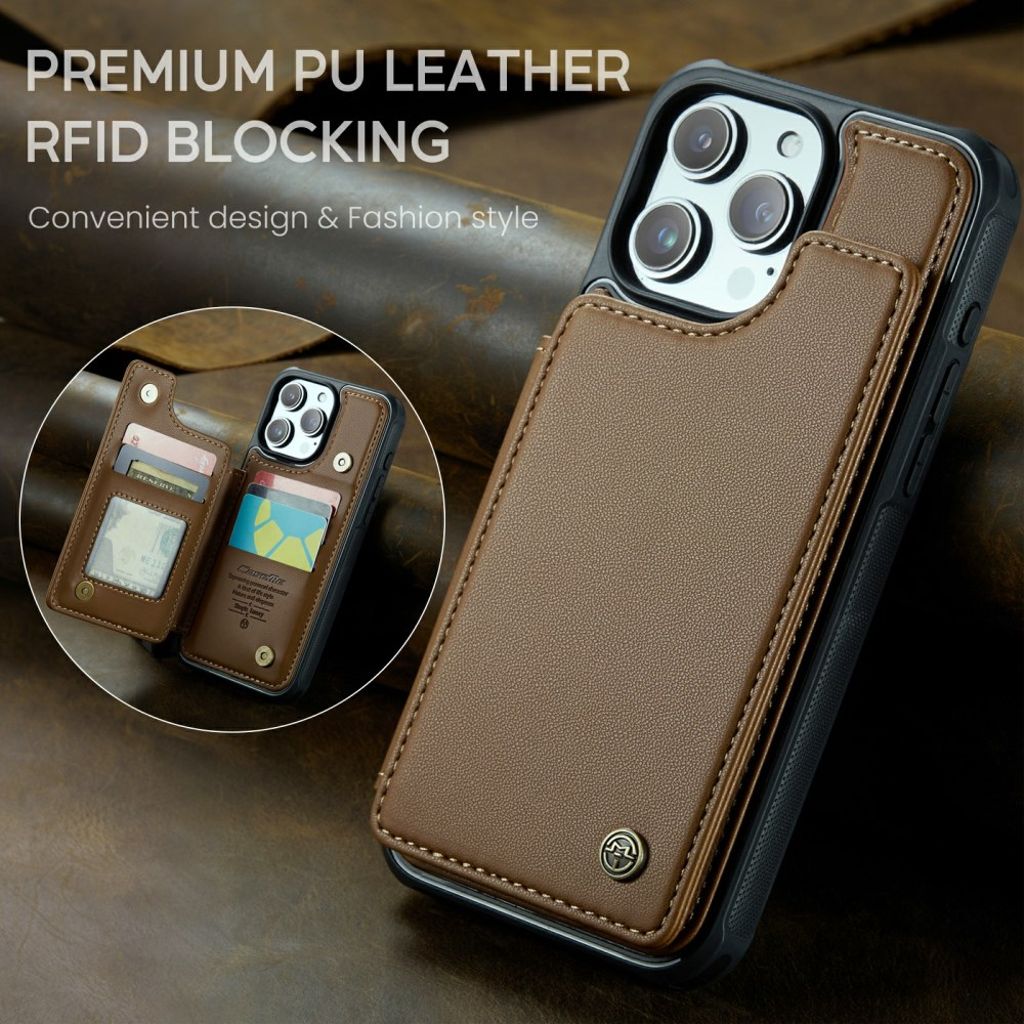 CASEME C22 Plånboksskal RFID-blockerande för iPhone 16 Pro Max – Brun