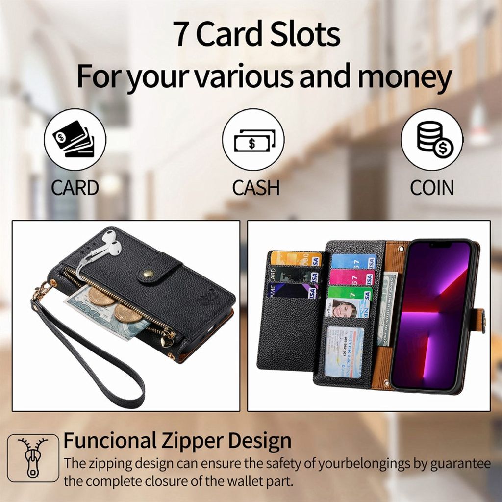 iPhone 13 Pro Lompakkokotelo RFID-estävä Keinonahka – Musta